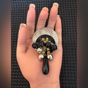 Vintage Art Deco Style Brooch Pin Black & Silver Glamour Unisex